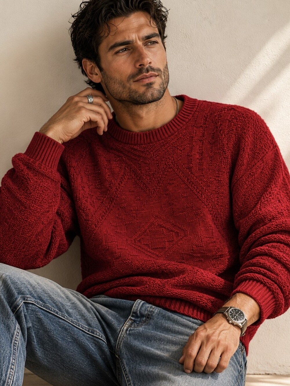 Vintage Woolrich Fisherman Sweater Red 100% Cotton Crewneck 90's USA Men's Sz XL